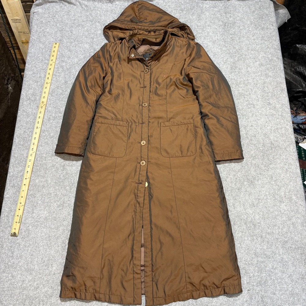 Playboy Women Iridescent Bronze Brown Long Puffer Coat Detachable Hood 175/98A
